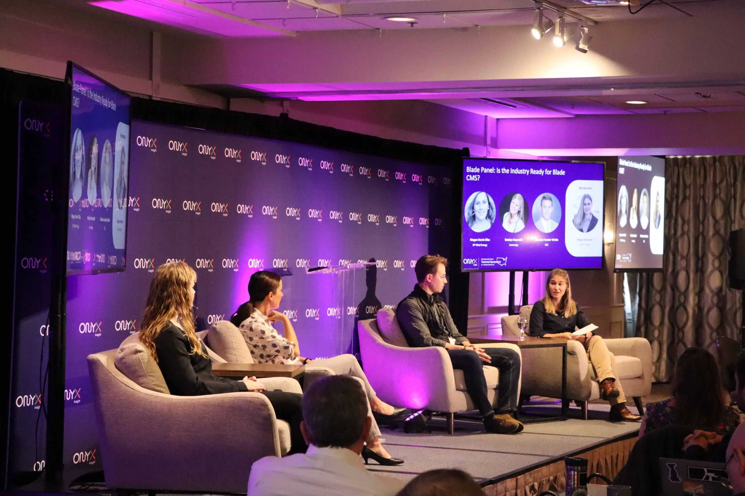 Stage production with purple lighting