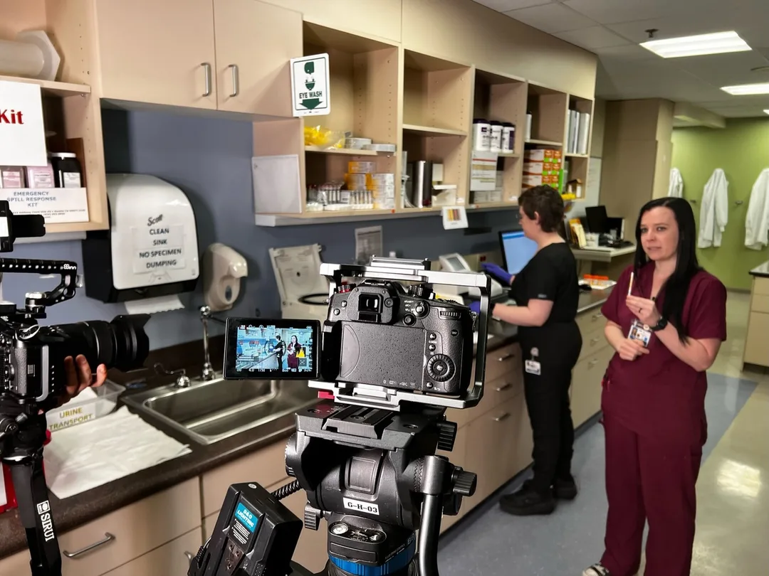 Filming of Job-Shadow with Lab Techs for Beyond Campus Innovations at Kaiser Permanente Hospital in Denver.